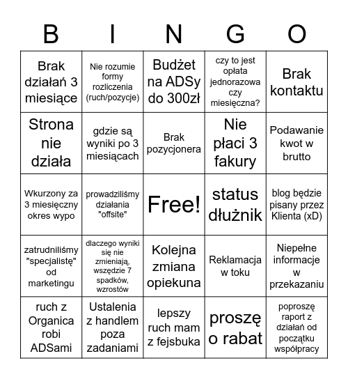 POKowe Bingo (śmiech przez łzy) Bingo Card