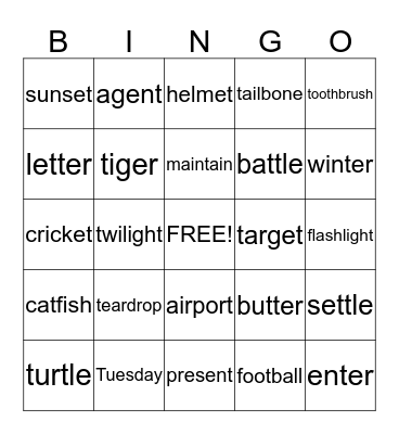 Lipreading Lesson /t/ Bingo Card