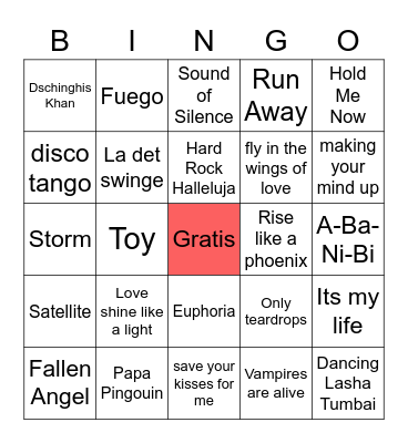 EUROVISION Musikkbingo /m SiO Bingo Card