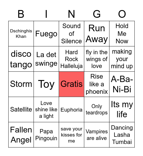 EUROVISION Musikkbingo /m SiO Bingo Card