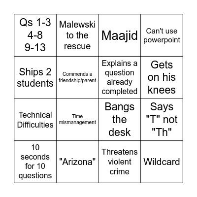 Ugandan School of Bingo Card