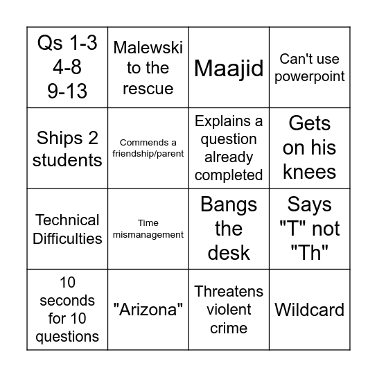 Ugandan School of Bingo Card