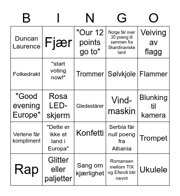 EUROVISION 2021 Bingo Card