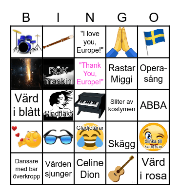 Eurovision 2021 Bingo Card