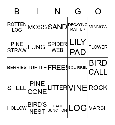 NATURE BINGO! Bingo Card