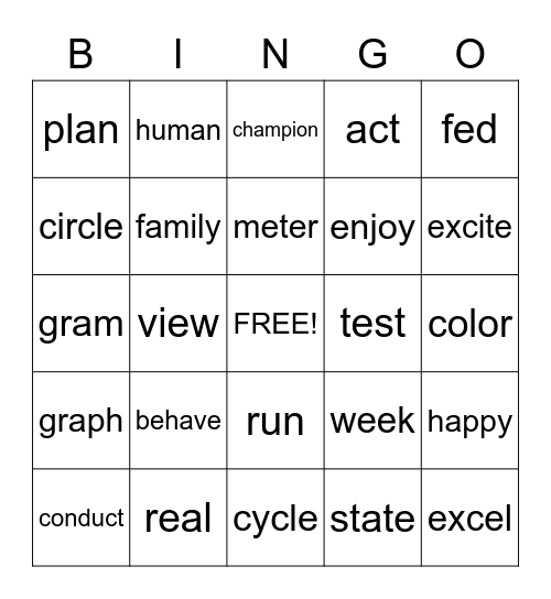 Base Word Bingo Card