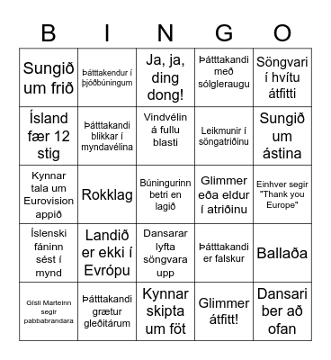 Eurovision Bingo Card