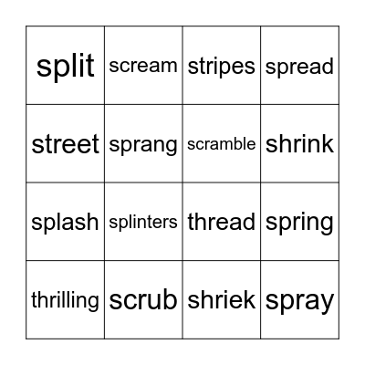 Three-Letter Blends Bingo Card