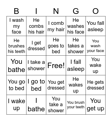 Reflexive Verbs Bingo Card