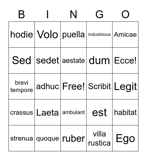 Latin Bingo Card