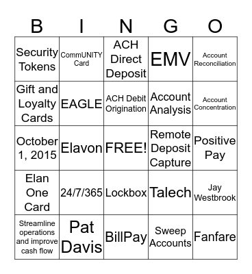 Cash Management Bingo Card