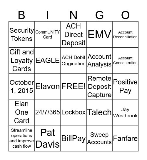 Cash Management Bingo Card