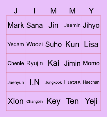 Kpop world 101 Bingo Card