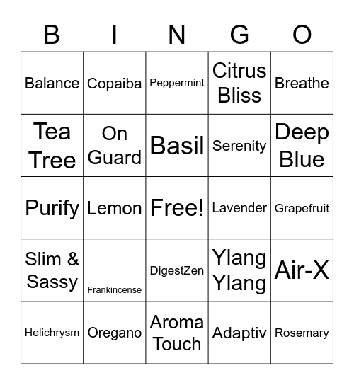 dōTERRA Essential Oils Bingo Card