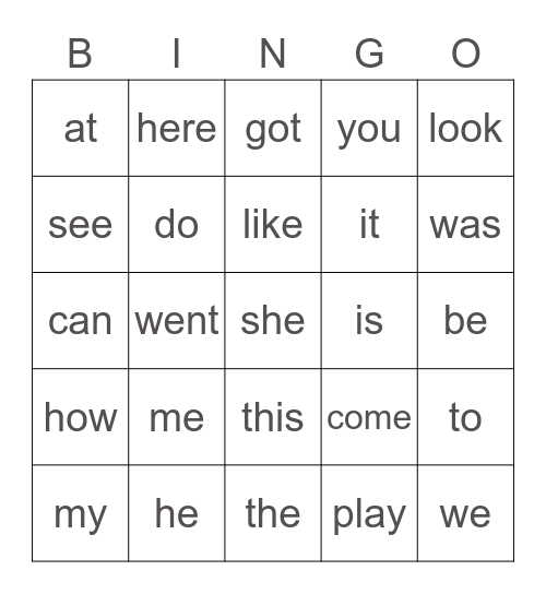 Popcorn Word Bingo 5/21 Bingo Card