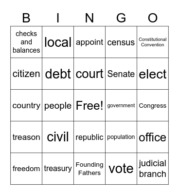 Constitution Bingo Card