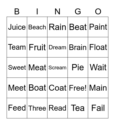 WHen Two Vowels Go Walking Bingo Card