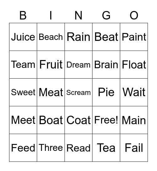 WHen Two Vowels Go Walking Bingo Card