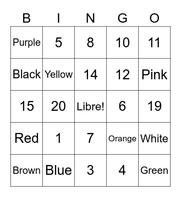 Numeros y Alfabeto en Espanol Bingo Card