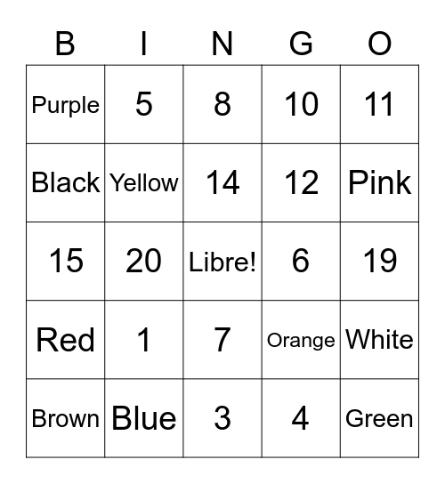 Numeros y Alfabeto en Espanol Bingo Card