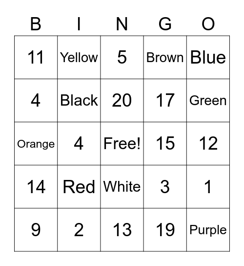 Numeros y Alfabeto Bingo Card