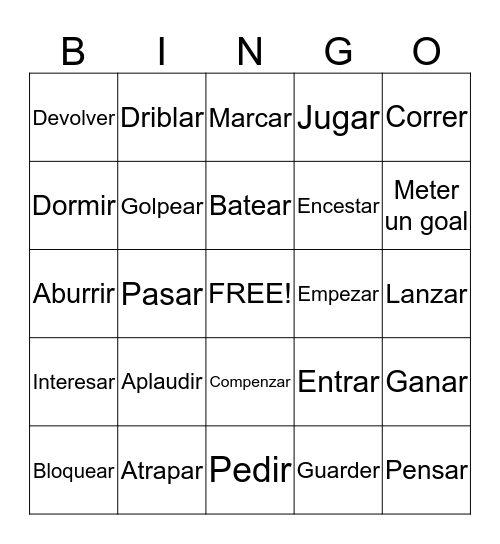 Deportes Verbs Bingo Card