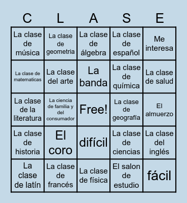 Las Clases y El Horario Bingo Card