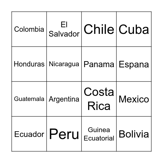 Los Paises Hispano-Hablantes Bingo Card