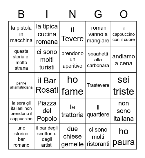 Piazza del Popolo e Trastevere Bingo Card