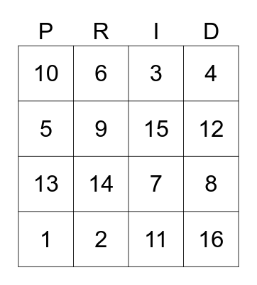 LVMH P&C PRIDE BINGO Card