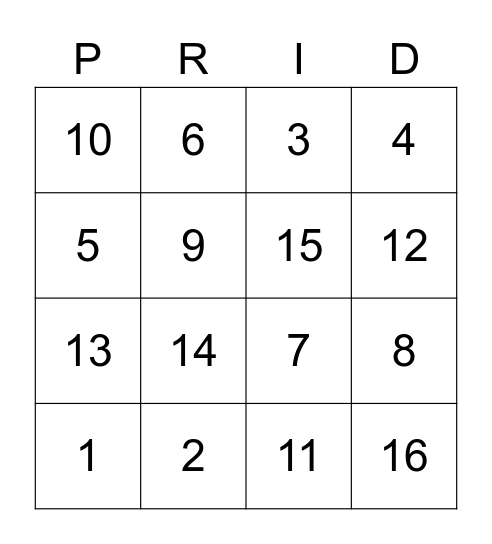 LVMH P&C PRIDE BINGO Card