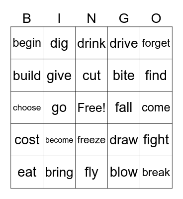 Past Participle of Verbs Bingo Card