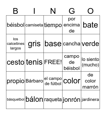 Chapter 5 Los deportes  Bingo Card