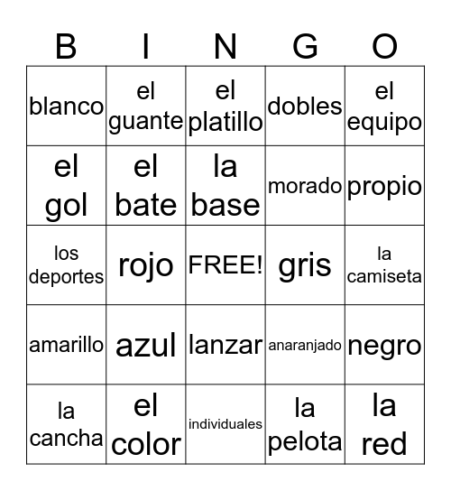 Chapter 5 Los Deportes Bingo Card