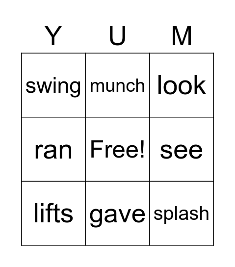 The Green Fern Verb Bingo Card