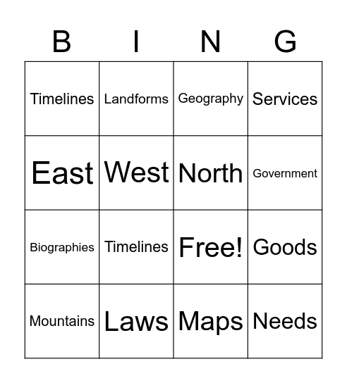 This year in social studies Bingo Card