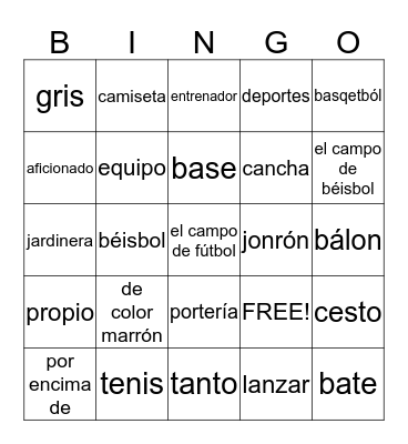 Chapter 5 Los deportes Bingo Card