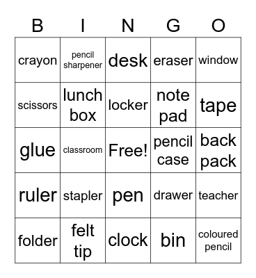 school Bingo Card