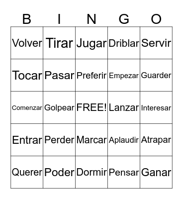 Deportes Verbs Bingo Card
