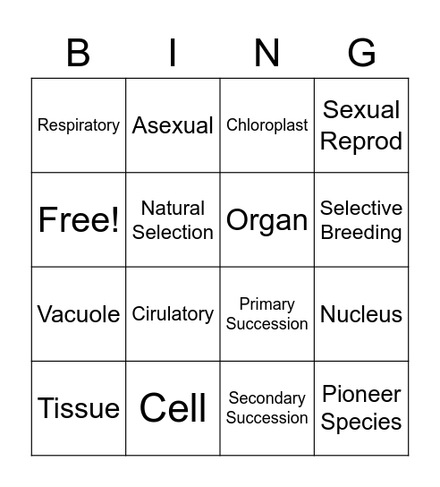 Science Bingo Card