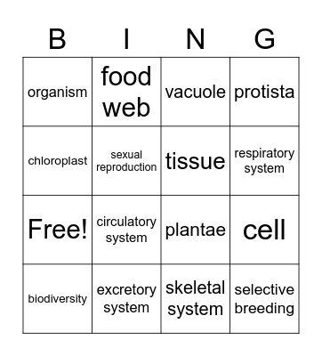 science bingo Card