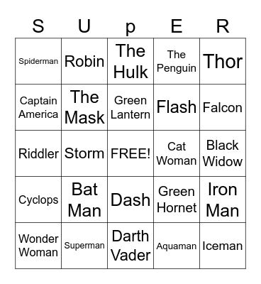 Superheroes Bingo Card