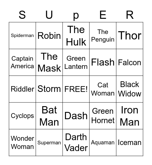 Superheroes Bingo Card
