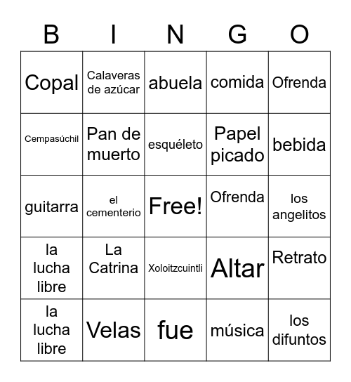 Día de los Muertos Lotería Bingo Card