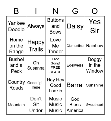 Summer Music Bingo Card