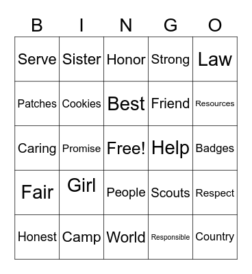 Girl Scouts BINGO Card