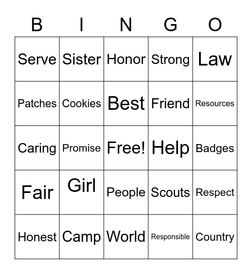 Girl Scouts BINGO Card