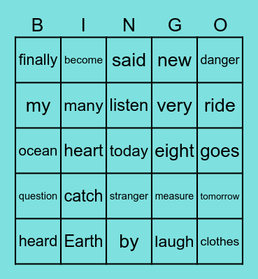 2nd grade Bingo Card