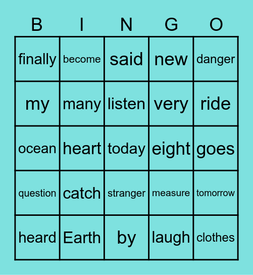 2nd grade Bingo Card