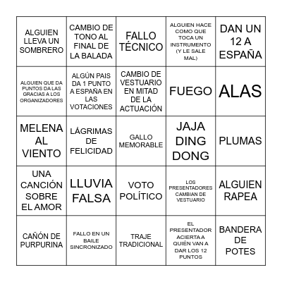 EUROVISIÓN Bingo Card